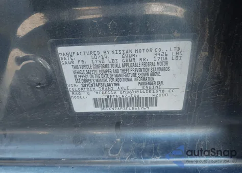 2015 Nissan Versa 1.6 S+ from USA, damaged, VIN 3N1CN7AP3FL861769